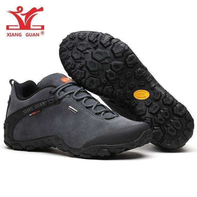 Xiang Guan Men Hiking Boots Cow Leather Women Trekking Shoes Black Waterproof-sneakers manufacturer Store-Low Style Gray-4-Bargain Bait Box