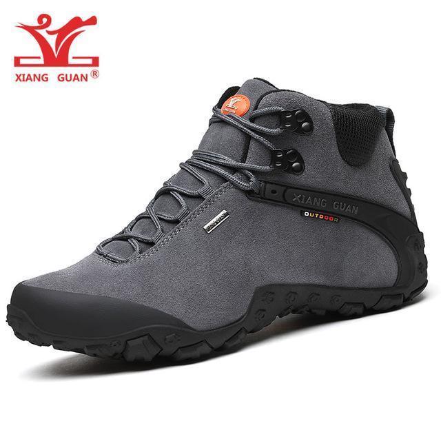 Xiang Guan Men Hiking Boots Cow Leather Women Trekking Shoes Black Waterproof-sneakers manufacturer Store-Medium Style Gray-4-Bargain Bait Box