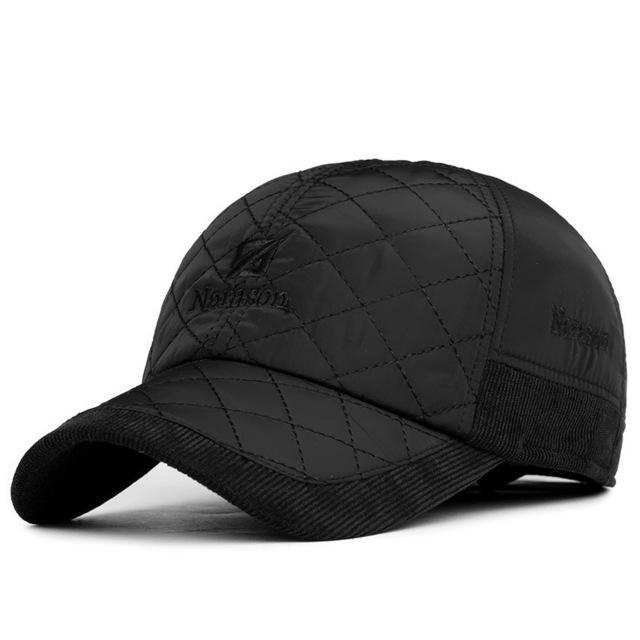 Yifei Thickening Warm Hat With Ear Flaps Men&#39;S Genuine 100%Cotton Baseball Cap S-Hats-Bargain Bait Box-black-Bargain Bait Box