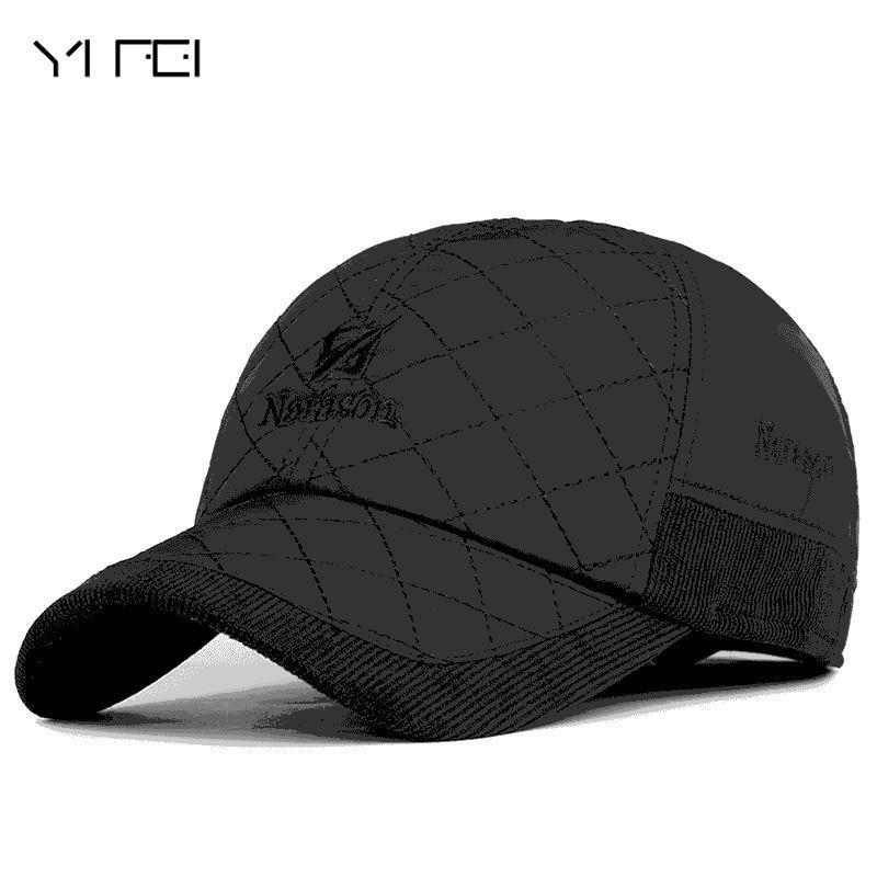 Yifei Thickening Warm Hat With Ear Flaps Men'S Genuine 100%Cotton Baseball Cap S-Hats-Bargain Bait Box-black-Bargain Bait Box
