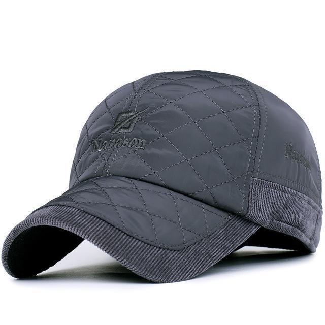Yifei Thickening Warm Hat With Ear Flaps Men&#39;S Genuine 100%Cotton Baseball Cap S-Hats-Bargain Bait Box-gray-Bargain Bait Box