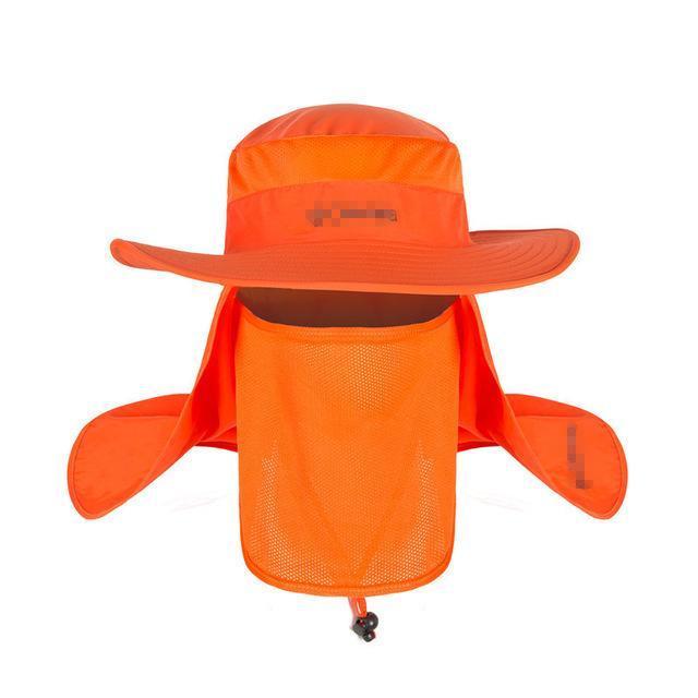 Wide Brim Waterproof and Windproof UV Protection Bucket Flap Hat with Rope, Orange