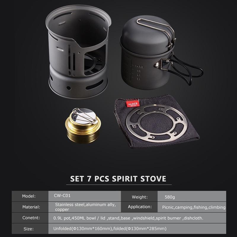 Alocs Cw C01 Set 7 Pieces Outdoor Cookware Camping Hiking Picnic Cooking Utensil-Outdoor Stoves-YOUGLE store-Bargain Bait Box