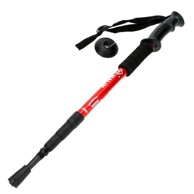 Alpenstock Hiking Pole Aluminum Telescoping Adjustable Walking Stick 4 Pieces-Let`s Go For Moun-Red-Bargain Bait Box