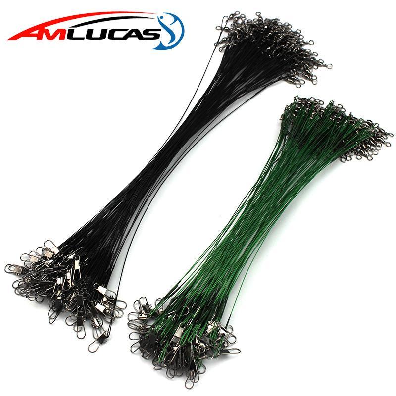 Amlucas 30Pcs/Lot Fishing Line Steel Wire Leader With Swivel 15Cm 20Cm 25Cm 30Cm-Amlucas Fishing Store-Black 15cm-Bargain Bait Box