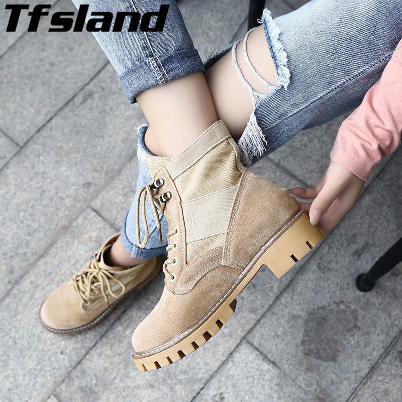 Autumn Spring Women Desert Boot Lace Up Round Toe Women Motorcycle Boots Scrub-tfsland Official Store-5-Bargain Bait Box