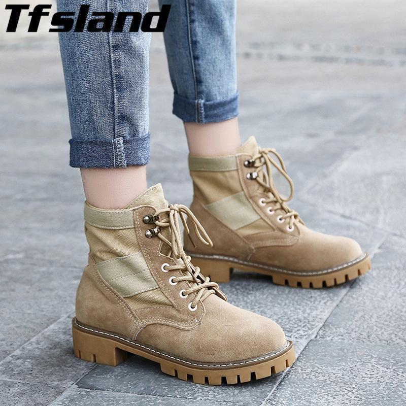 Autumn Spring Women Desert Boot Lace Up Round Toe Women Motorcycle Boots Scrub-tfsland Official Store-5-Bargain Bait Box