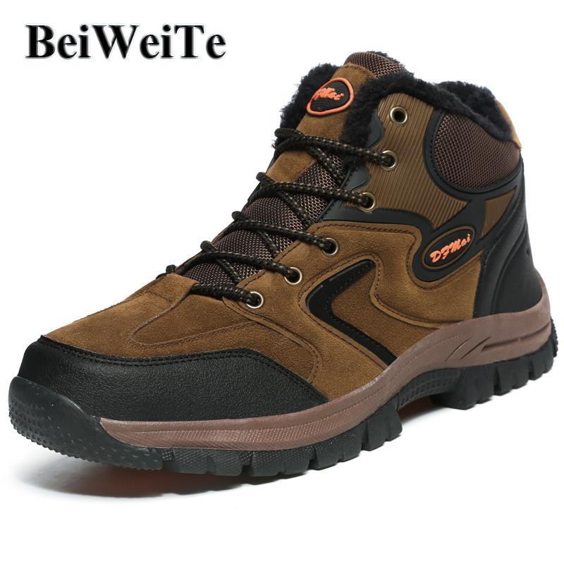 Beiweite Mens Winter Fur Lined Hiking Boots High Top Warming Antiskid Trail-beiweite Official Store-Brown-6.5-Bargain Bait Box