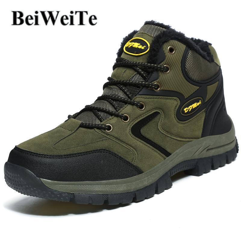 Beiweite Winter Mens Fur Lined Hiking Boots Big Size Warm Trail Trekking-beiweite Official Store-Brown-6.5-Bargain Bait Box