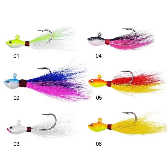 Big Game Fishing Lures 3D Eyes Bucktail Jig For Saltwater Fishing Lure-Quick Jeffrey Game Fishing Tackle-6 pieces Mixed color-7 G-Bargain Bait Box