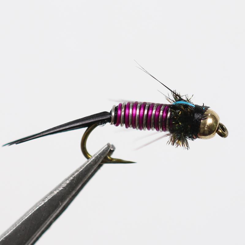 Bimoo 10Pcs 12# Copper John Beadhead Nymphs Fly Fishing Lure-Bimoo Fishing Tackle Store-PurplelSilver Wire-Bargain Bait Box