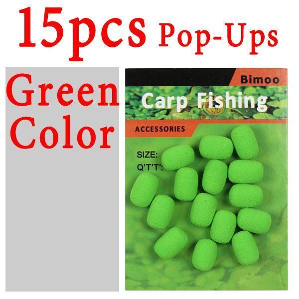 Bimoo 15Pcs/Pack Cylinder Carp Fishing Bait Foam Boilie Pop Ups Hook Fish-Bimoo Fishing Tackle Store-15pcs green color-Bargain Bait Box