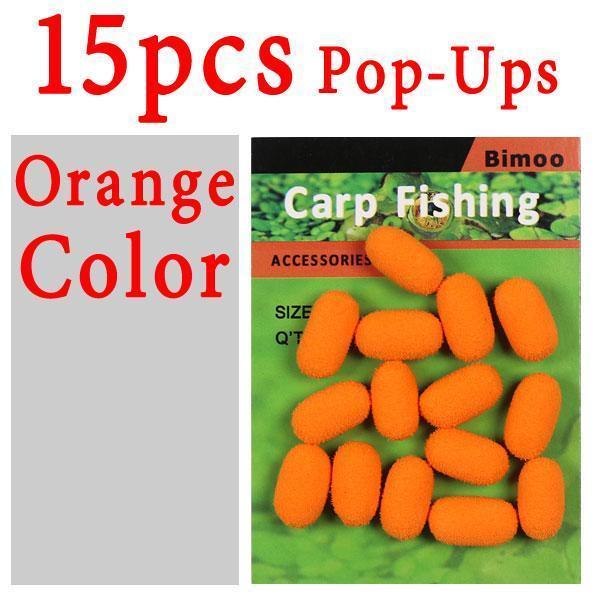 Bimoo 15Pcs/Pack Cylinder Carp Fishing Bait Foam Boilie Pop Ups Hook Fish-Bimoo Fishing Tackle Store-15pcs orange color-Bargain Bait Box