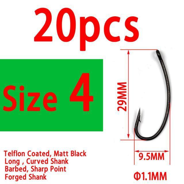 Bimoo 20Pcs/Pack Longshank Telflon Coating Carp Hooks Long Shank Carp Barbel-Bimoo Fishing Tackle Store-20pcs size 4-Bargain Bait Box