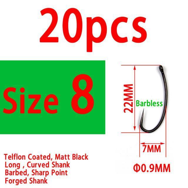 Bimoo 20Pcs/Pack Longshank Telflon Coating Carp Hooks Long Shank Carp Barbel-Bimoo Fishing Tackle Store-20pcs size 8-Bargain Bait Box