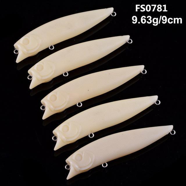 AYWFISH 10PCS / LOT Unpainted Popper 100mm / 110mm / 145mm Topwater Lure  Clear Body Tackle Hard Plastic Fishing Bait Blanks