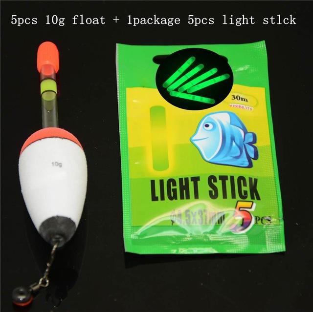 Bluejays 5Pcs 10G-60G Eva Float + 5Pcs Glow Stick Night Bobber Fishing Floats-Glow Floats-Bargain Bait Box-10g 5pcs-Bargain Bait Box