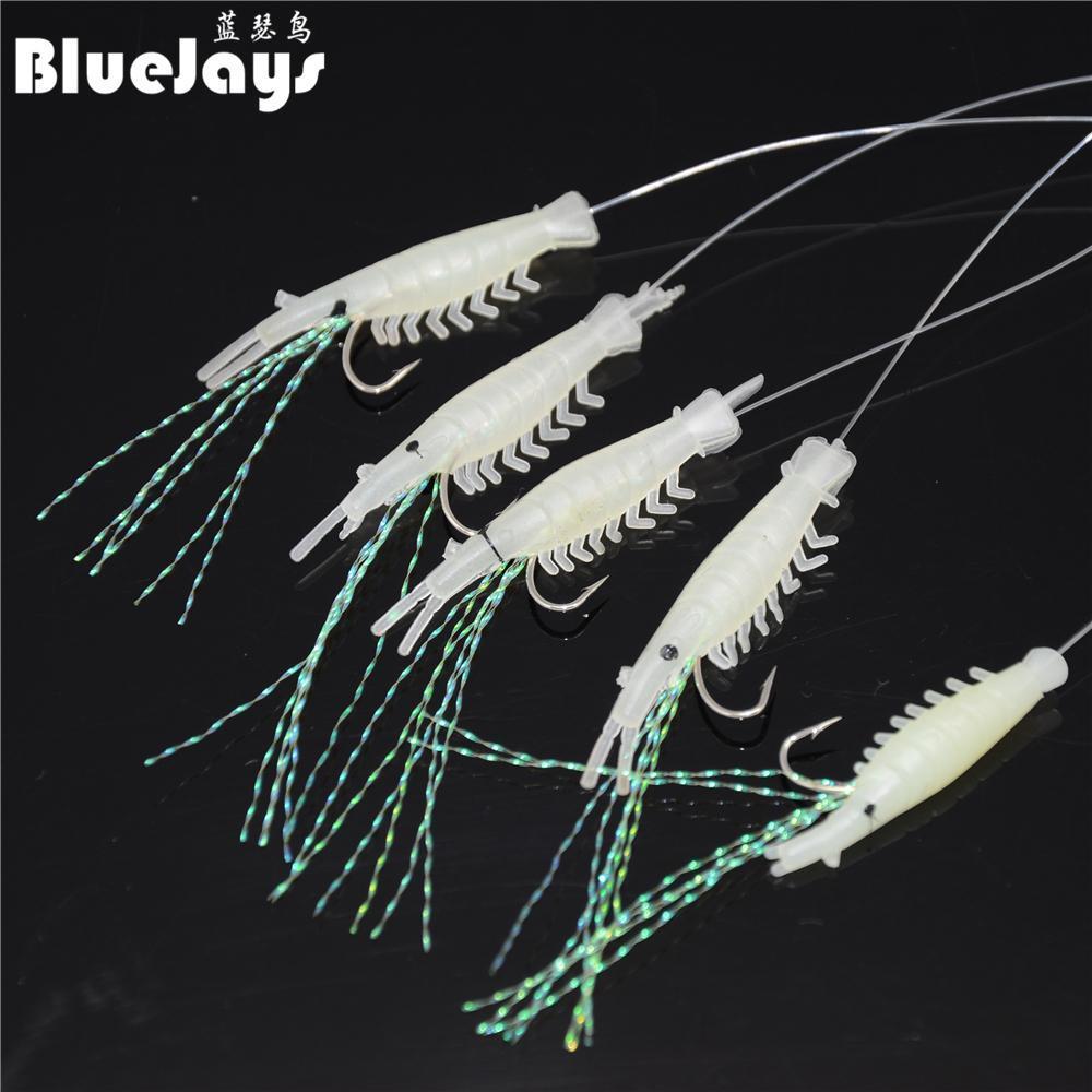Bluejays 5Pcs Soft Fishing Lure Rigs Luminous Shrimp String Hook Bait Jigs-BlueJays Official Store-size 12-Bargain Bait Box