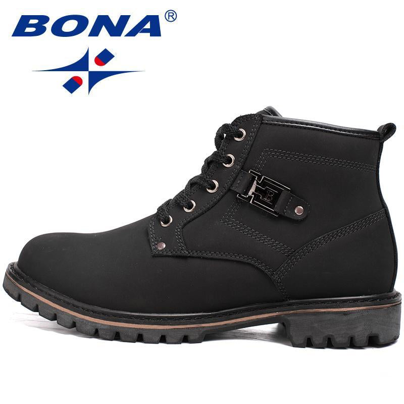 Bona Classics Style Men Hiking Shoes Outdoor Walking Working Shoes Ankle Boots-Bona official store-Black-8-Bargain Bait Box