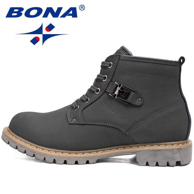 Bona Classics Style Men Hiking Shoes Outdoor Walking Working Shoes Ankle Boots-Bona official store-Gray-8-Bargain Bait Box