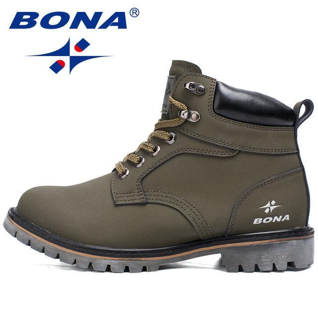 Bona Style Men Hiking Shoes Lace Up Outdoor Jooging Trekking Sneakers Cow-Bona official store-Army Green-8-Bargain Bait Box