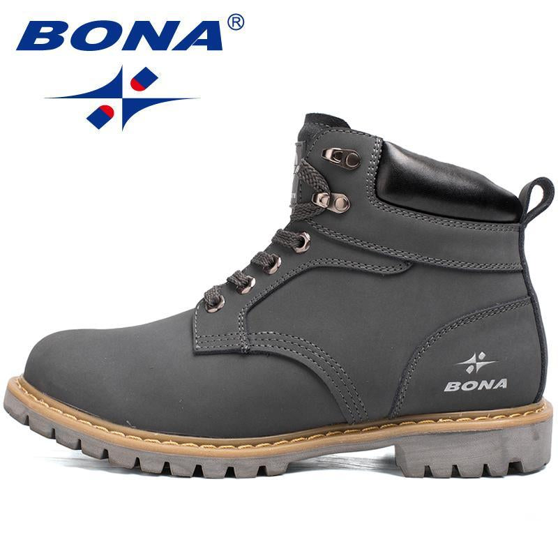 Bona Style Men Hiking Shoes Lace Up Outdoor Jooging Trekking Sneakers Cow-Bona official store-Black-8-Bargain Bait Box