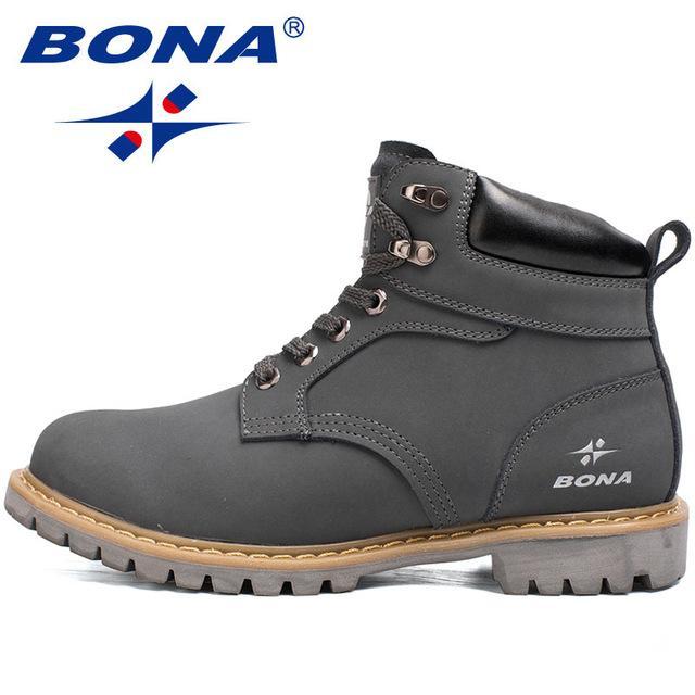 Bona Style Men Hiking Shoes Lace Up Outdoor Jooging Trekking Sneakers Cow-Bona official store-Gray-8-Bargain Bait Box