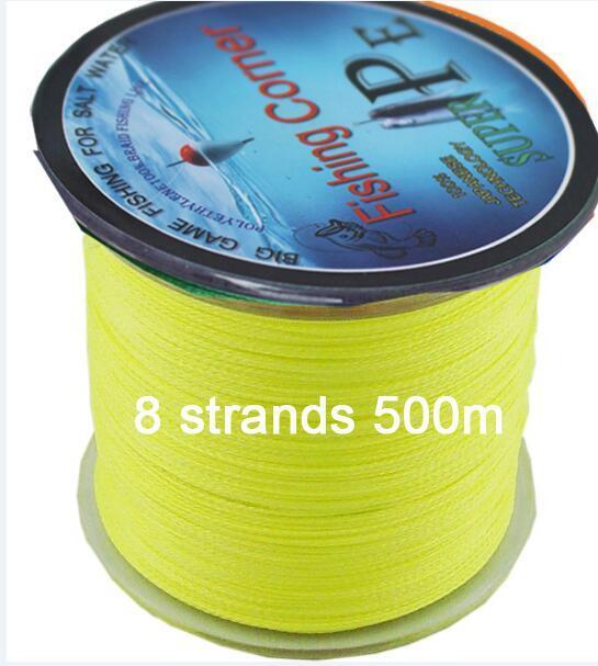 Braided Fishing Line 8 Strands 500M Multicolor Super Power Japan Multifilament-fishers zone-Yellow-1.0-Bargain Bait Box