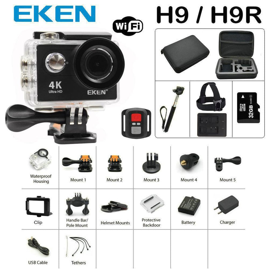 Bundle Action Camera 100% Original Eken H9/H9R Ultra Hd 4K 30M Sport 2.0' Screen-Action Cameras-Allan Chan Store-H9R White-Option 3-Bargain Bait Box