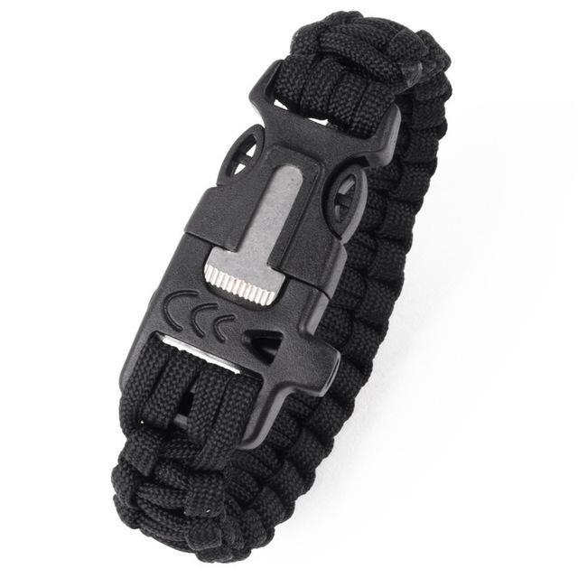 Camping Hiking Climbing Paracord Bracelet Outdoor Survival Gear Kit Whistle-AiLife Outdoor Store-Black-Bargain Bait Box