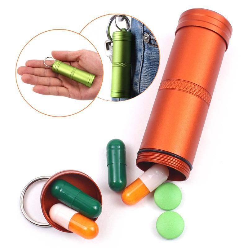 Camping Survival Waterproof Pills Box Container Aluminum Medicine Bottle-Athletics Store-Orange-Bargain Bait Box