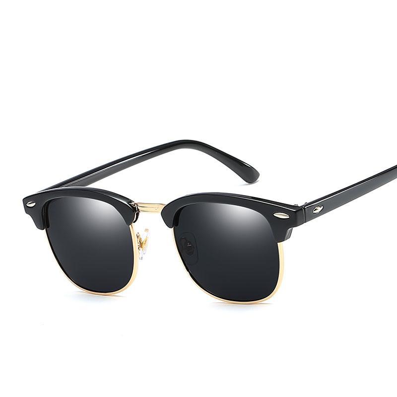 Classic Men Half Frame Polarized Sunglasses Women Brand Designer Vintage-Sunglasses-God is a girl-Black Polarized-Bargain Bait Box