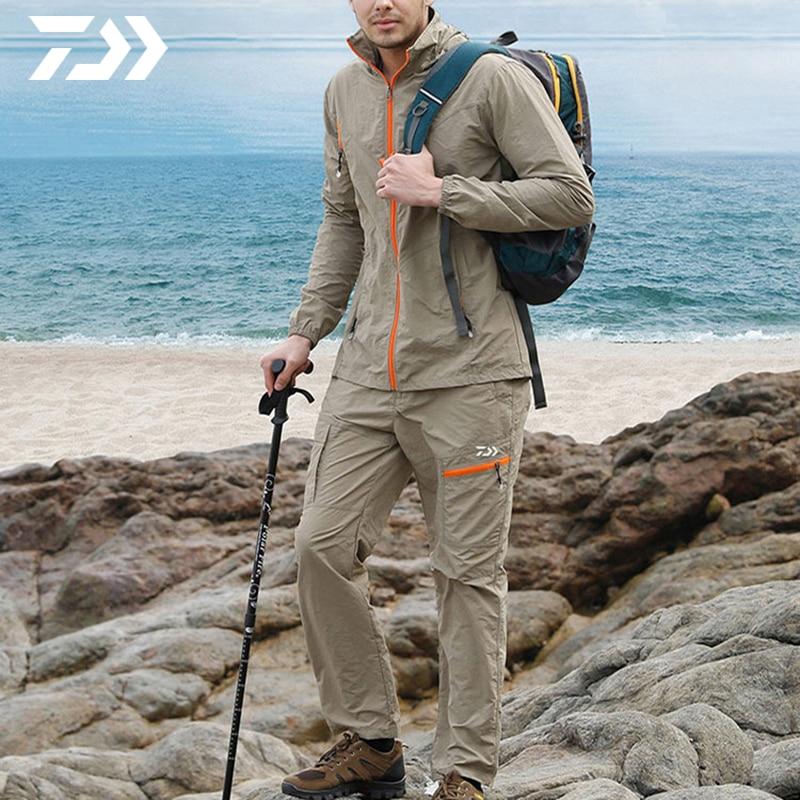 Daiwa Breathable Fishing Waterproof Sun Uv Protection Outdoor Jacket Men-Fishing Clothings-Lavender paradise-L-Black Set-Bargain Bait Box