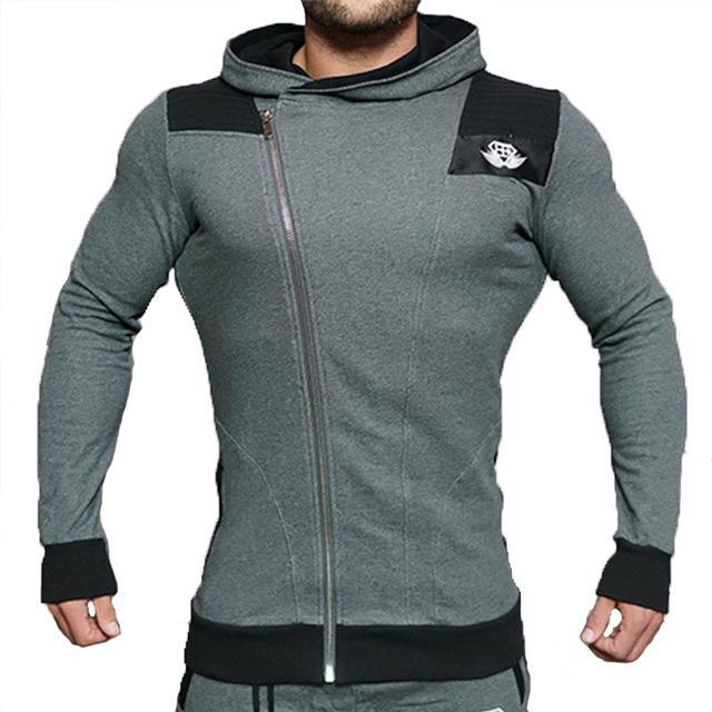 Detector Mens Outdoor Hooded Jackets Running Sweatshirt Zipper Slim Fit Pullover-Detector Sport-Black Grey 1-M-Bargain Bait Box