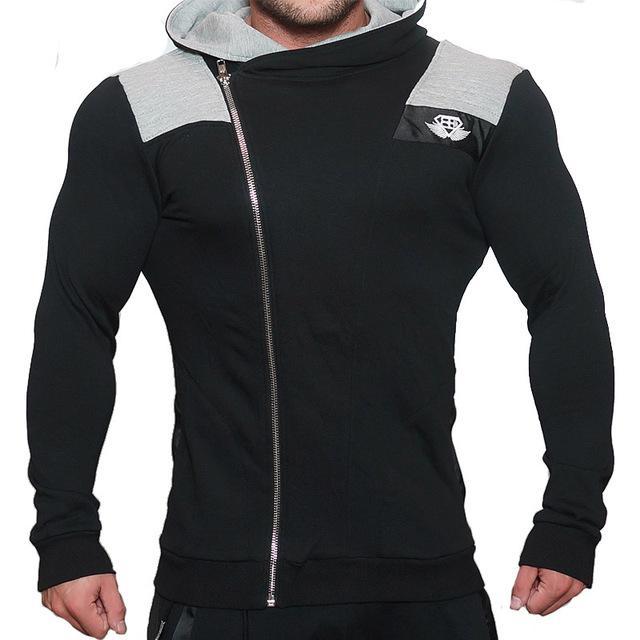 Detector Mens Outdoor Hooded Jackets Running Sweatshirt Zipper Slim Fit Pullover-Detector Sport-Black Grey 2-M-Bargain Bait Box