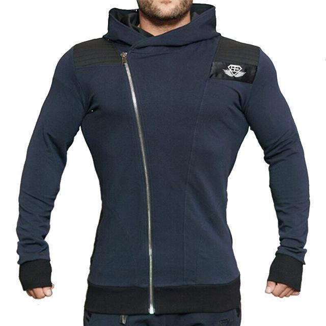 Detector Mens Outdoor Hooded Jackets Running Sweatshirt Zipper Slim Fit Pullover-Detector Sport-Dark Blue-M-Bargain Bait Box
