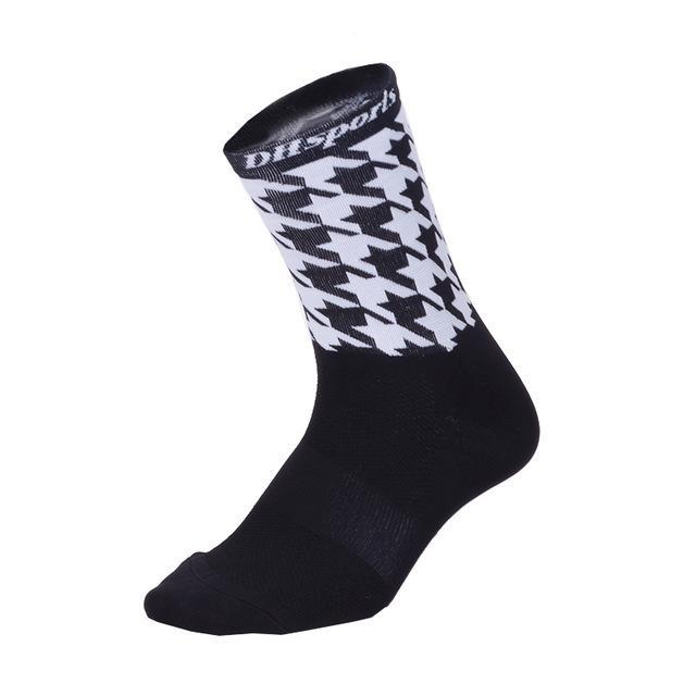 Dh Sports Professional Cycling Socks Breathable Outdoor Exercise Sports Hiking-DH SPORTS Pro Store-Black White-Bargain Bait Box