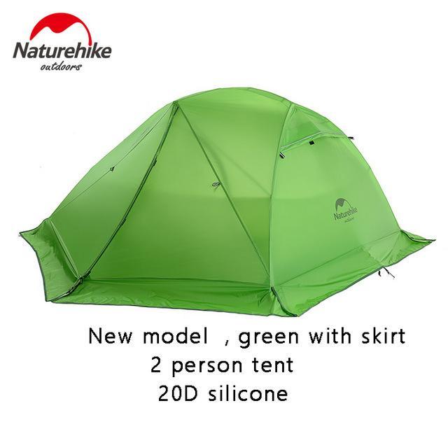 Dhl Freeshipping 2 Person Camping Tent Waterproof 20D Silicone Fabric-Gocamp-green with skirt-Bargain Bait Box