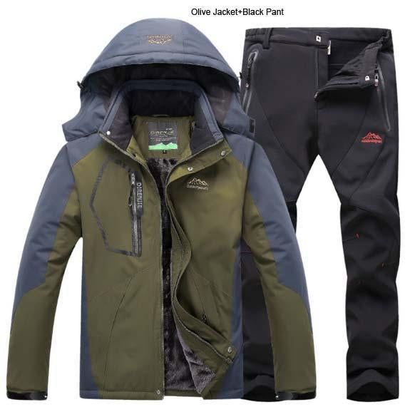 Direnjie Man Winter Fishing Waterproof Skiing Warm Fur Outdoor Trekking Jacket-Stalkers Outdoor Store-Army Green Black-XL-Bargain Bait Box