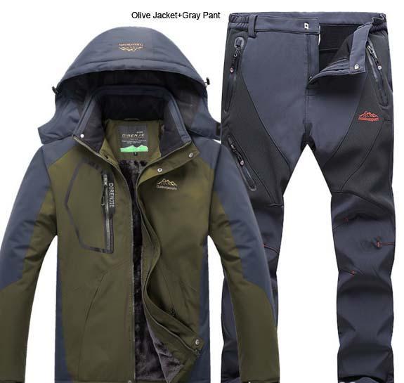 Direnjie Man Winter Fishing Waterproof Skiing Warm Fur Outdoor Trekking Jacket-Stalkers Outdoor Store-Army Green Gray-XL-Bargain Bait Box