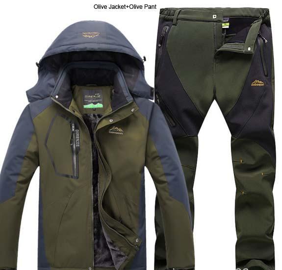 Direnjie Man Winter Fishing Waterproof Skiing Warm Fur Outdoor Trekking Jacket-Stalkers Outdoor Store-Army Green-XL-Bargain Bait Box