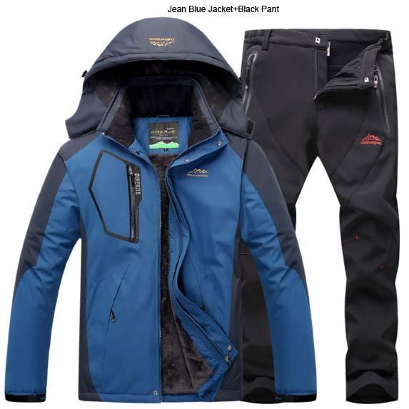 Direnjie Man Winter Fishing Waterproof Skiing Warm Fur Outdoor Trekking Jacket-Stalkers Outdoor Store-Jean Blue Black-XL-Bargain Bait Box