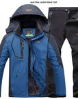 Direnjie Man Winter Fishing Waterproof Skiing Warm Fur Outdoor Trekking Jacket-Stalkers Outdoor Store-Jean Blue Black-XL-Bargain Bait Box