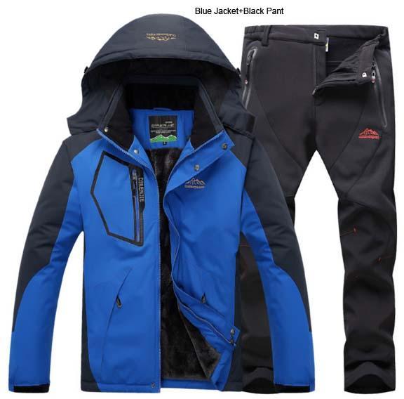 Direnjie Man Winter Fur Warm Fishing Trekking Jacket Outdoor Waterproof-LandCrown Adventure Store-Blue Black-XL-Bargain Bait Box