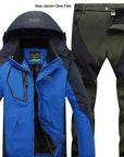 Direnjie Man Winter Fur Warm Fishing Trekking Jacket Outdoor Waterproof-LandCrown Adventure Store-Blue Olive-XL-Bargain Bait Box