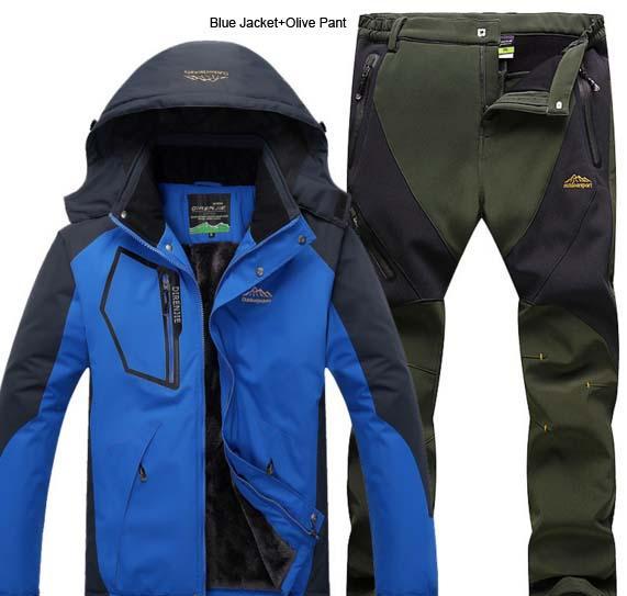 Direnjie Man Winter Fur Warm Fishing Trekking Jacket Outdoor Waterproof-LandCrown Adventure Store-Blue Olive-XL-Bargain Bait Box
