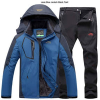 Direnjie Man Winter Fur Warm Fishing Trekking Jacket Outdoor Waterproof-LandCrown Adventure Store-Jean Blue Black-XL-Bargain Bait Box