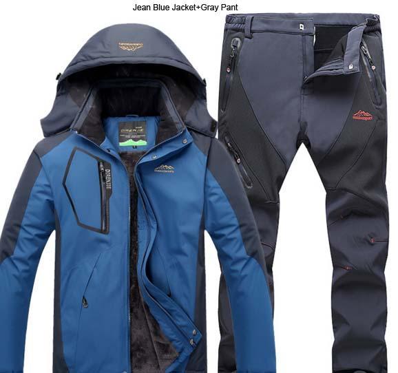 Direnjie Man Winter Fur Warm Fishing Trekking Jacket Outdoor Waterproof-LandCrown Adventure Store-Jean Blue Gray-XL-Bargain Bait Box