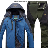 Direnjie Man Winter Fur Warm Fishing Trekking Jacket Outdoor Waterproof-LandCrown Adventure Store-Jean Blue Olive-XL-Bargain Bait Box