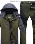 Direnjie Man Winter Fur Warm Fishing Trekking Jacket Outdoor Waterproof-LandCrown Adventure Store-Olive-XL-Bargain Bait Box